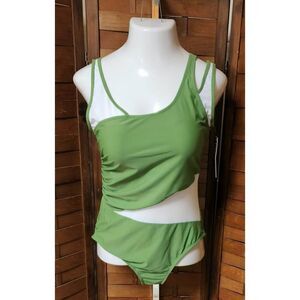 New NWT Catherine Malandrino Green Asymmetric Mesh One Piece Swimsuit Size XL